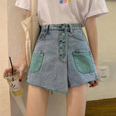 Faldas cortas de jeans de color con cintura alta
